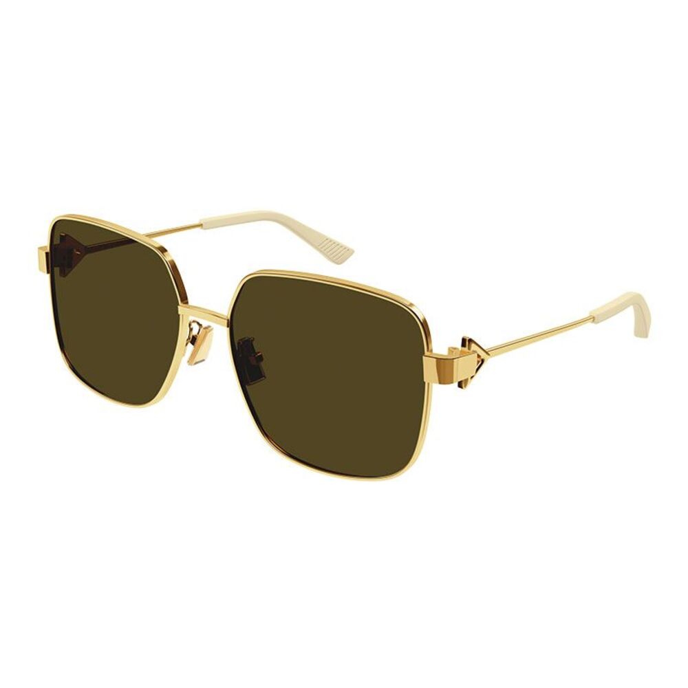 Bottega Veneta Sunglasses Rectangle Full Rim, Gold Frame and Brown Lens